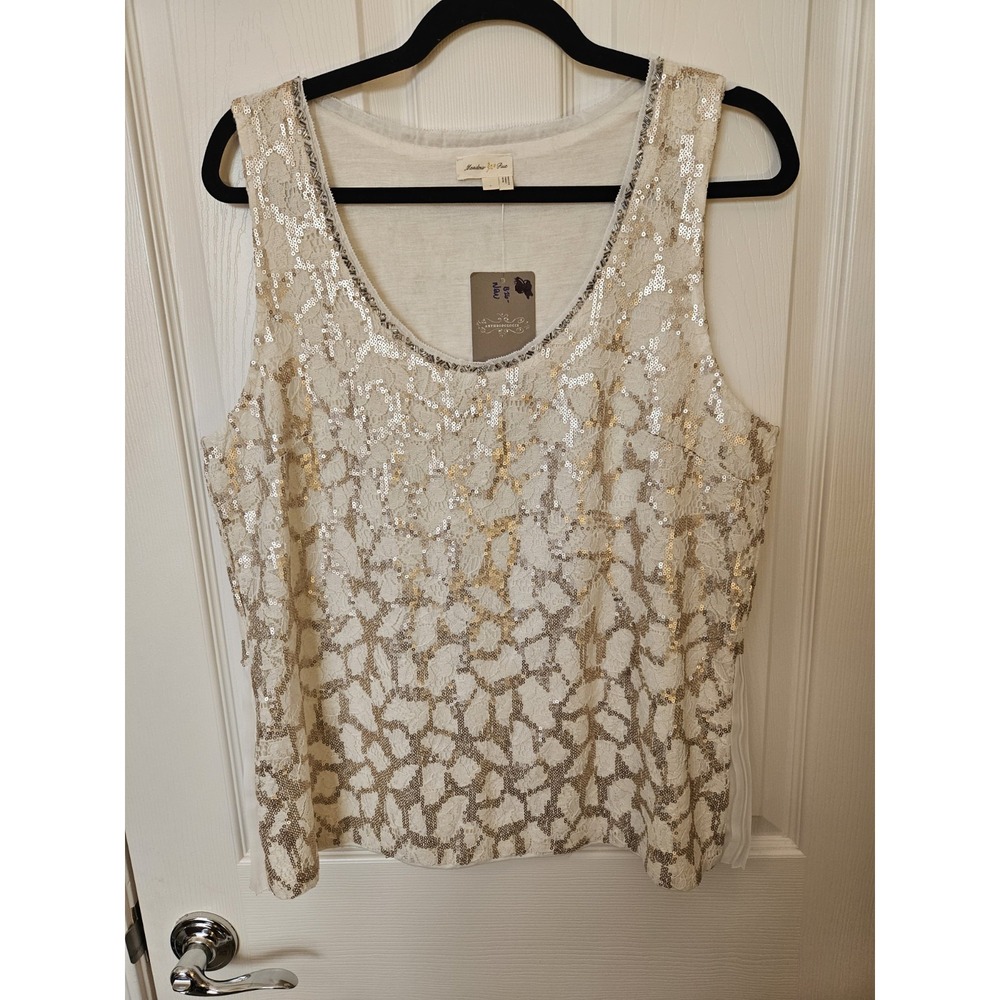 NWT Meadow Rue for Anthro. Ivory Lace Sequins/Beads Pleated Sleeveless Top, LG